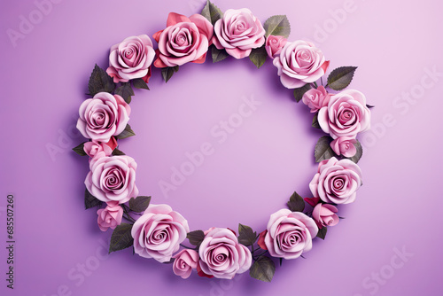 wreath roses frame mockup on purple background