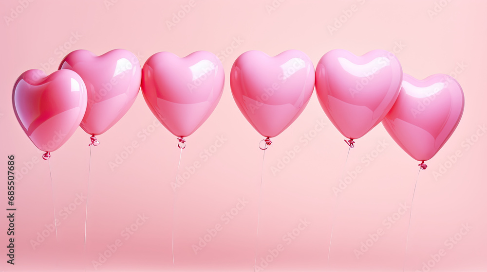 pink hearts shaped balloons on a pink background