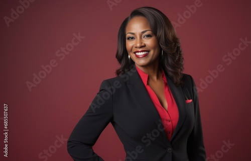 African American businesswoman over dark red background photo