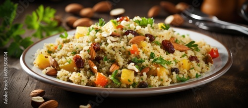 Quinoa Pilaf with herbs, nuts, and fruit.