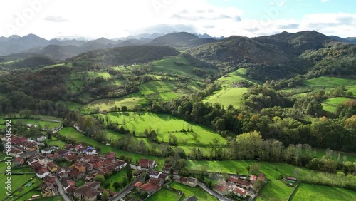 SPECTACULAR MAVIC 3 DRONE FLIGHT OVER THE ASTURIAN LANDSCAPES AT THE SKIRT OF THE PICOS DE EUROPA photo