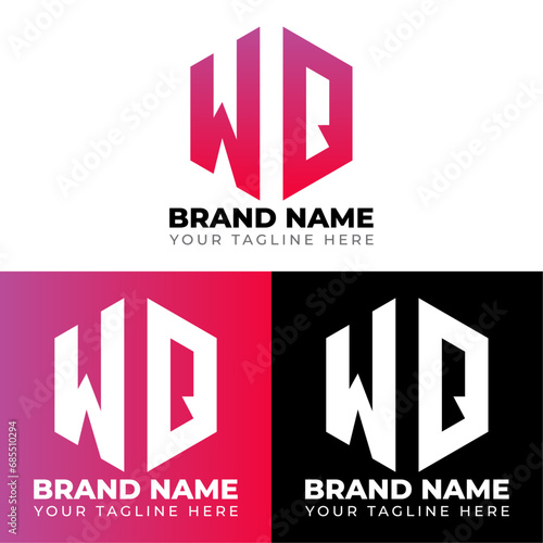W Q Double Letters Polygon Logo, Two letters W Q logo design, Minimalist creative vector logo design template