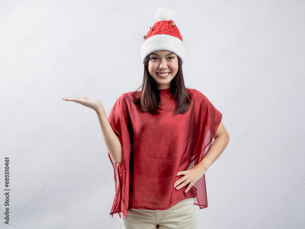 asian, attractive, beauty, celebrate, celebration, cheerful, christmas, claus, cute, december, delighted, excited, fashion, feeling, female, finger, fun, gesture, gift, girl, hand, happiness, happy, h
