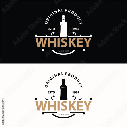 Whiskey Logo Design Old Drink Bottle Simple Style Retro Vintage Bar Restaurant Templet Illustration