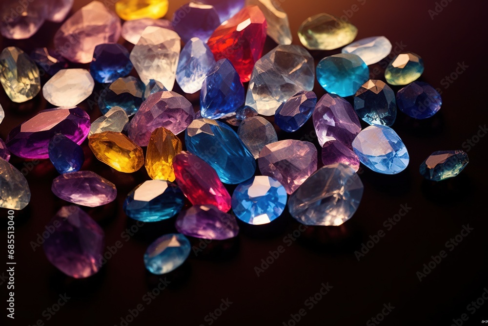 Jewel on black shine color, Collection of many different natural gemstones Luxurious Gemstones: Sparkling Jewels on Sleek Black Surface Jewel on black shine color, Collection of many different natural gemstones Luxurious Gemstones: Sparkling Jewels on Sleek Black Surface