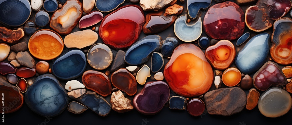 Agate rock background. Its smooth bands, formed through volcanic activity, carry the gentle whispers of geological forces shaping our planet's history. - obrazy, fototapety, plakaty 