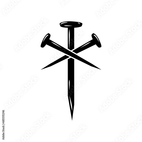 Black nails cross christian crucifix religion icon flat vector design