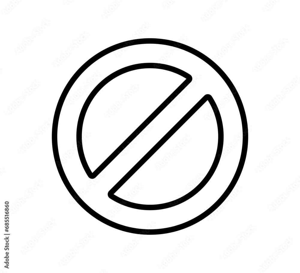 Prohibited circle sign. Prohibition icon. Ban icon. Circle with cross line symbol. Caution frame symbol. Forbidden stop sign. Vector illustration isolated on white background. Prohibited circle sign. Prohibition icon. Ban icon. Circle with cross line symbol. Caution frame symbol. Forbidden stop sign. Vector illustration isolated on white background.