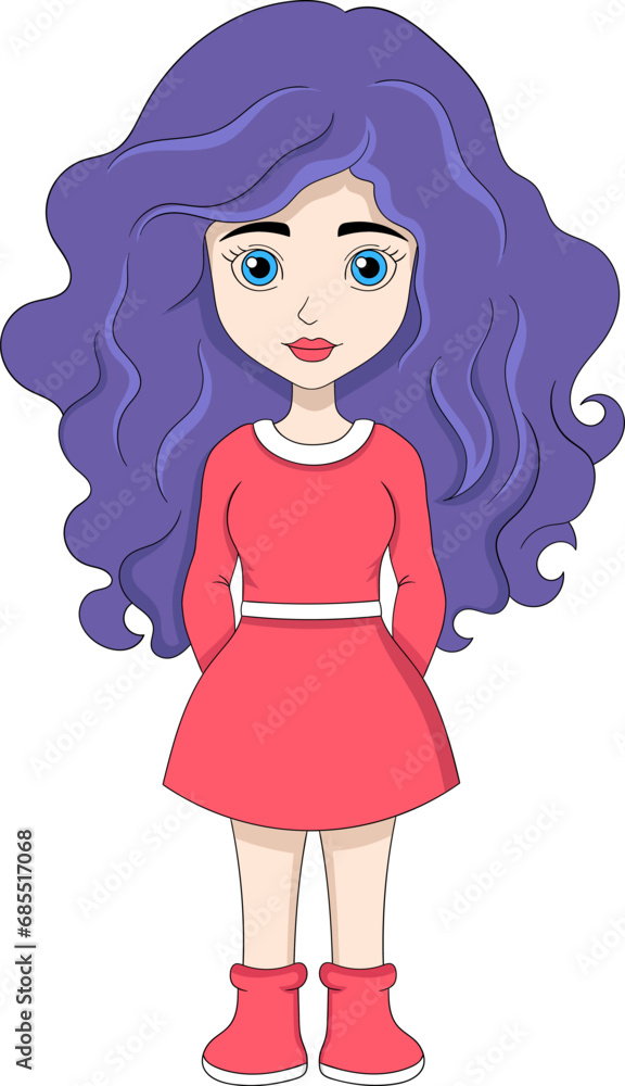young girl with long purple hair, standing wearing a Christmas party themed outfit young girl with long purple hair, standing wearing a Christmas party themed outfit