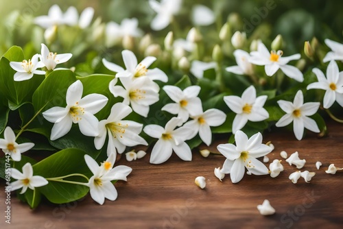 white flowers on a wooden background