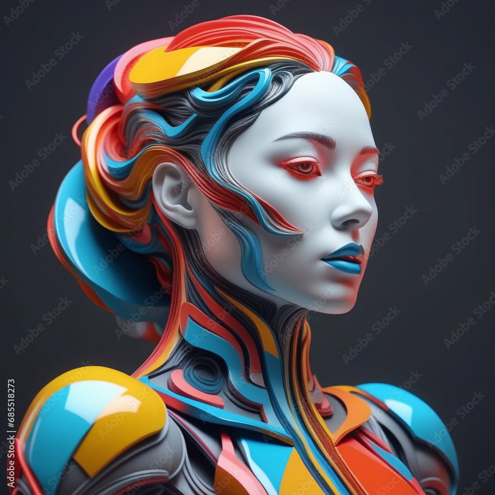 humanoid woman, 3d digital art, mind-bending digital art, beautiful colors. ai generative