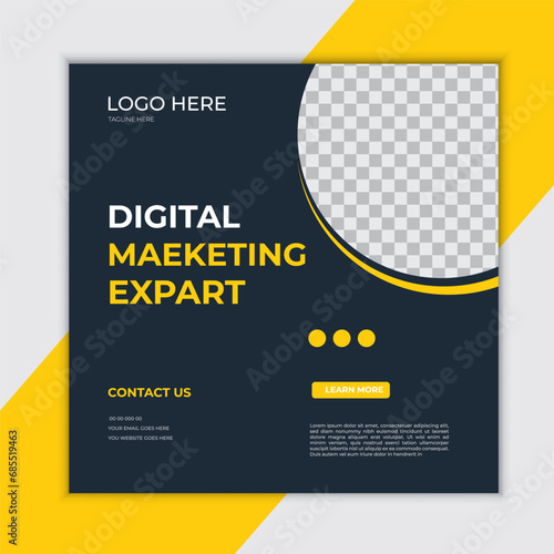 Digital business marketing social media post template. Blue beg round Elegant sale and discount promo - Vector