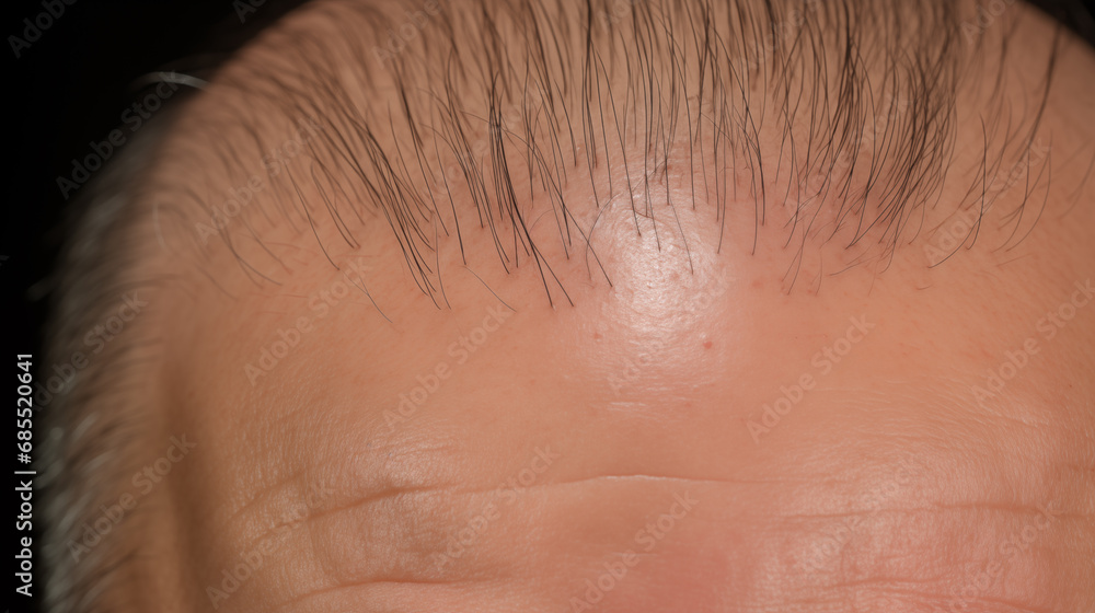Fototapeta premium close up of a forehead of a person before hair implant treatment
