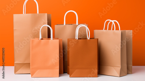shopping bags in studio light orange background