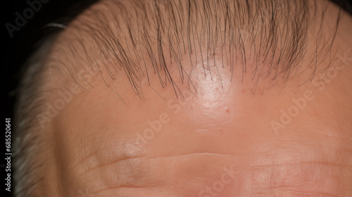 close up of a forehead of a person before hair implant treatment