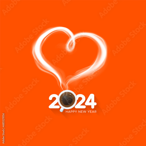 Concept of 2024 new year and Valentine's day poster. Steam haert with hot coffee, tea cup design. 