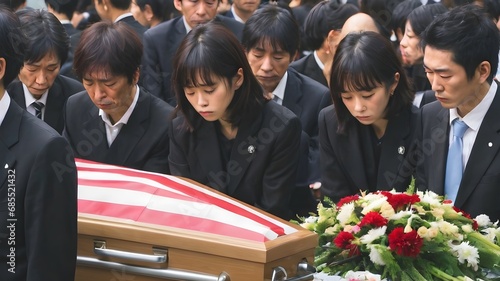 Sad Asian Woman In Funeral Ceremony Background