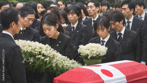 Sad Asian Woman In Funeral Ceremony Background