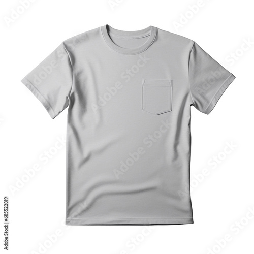 A mockup of a heather gray t-shirt with a pocket, isolated on a transparent background. photo