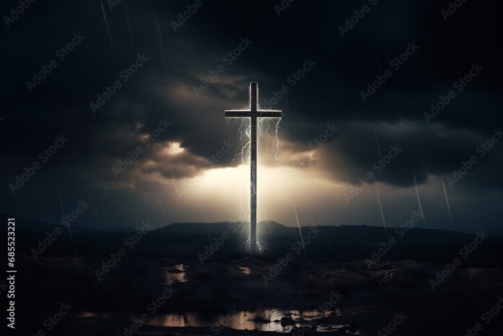 Obraz premium Cross in the dark with stormy sky