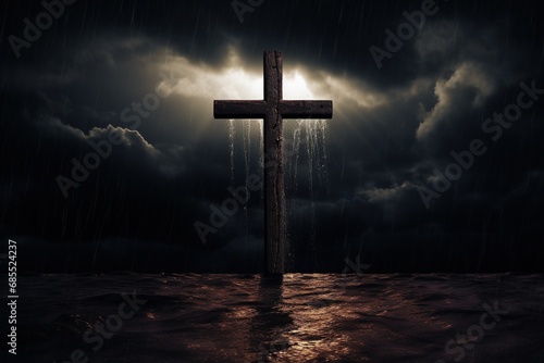 Cross in the dark with stormy sky