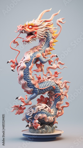 3D Chinese Dragon in pastel tone for Chinese New Year festive, Dragon is Chinese Zodiac Sign.