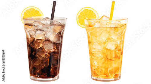 Summer lemonade and iced coffee on a transparent background.  photo