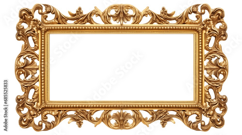 Antique carved gilded frame isolated on white background. Vintage golden rectangle frame for photo.