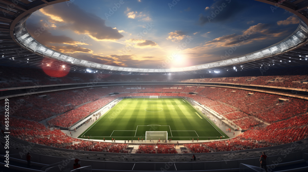 Soccer Spectacle: 3D Rendering of a Packed Football Arena, Unleashing the Roar of the Crowd on the Vibrant Pitch