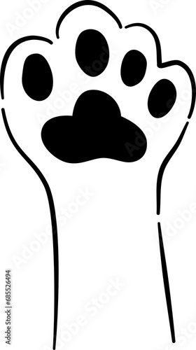 Isolated of a cat paw up in black line drawing style. 