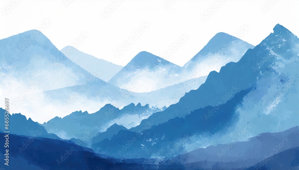 Blue mountain background. landscape background design with watercolor brush texture. Wallpaper design, Wall art for home decor and prints
