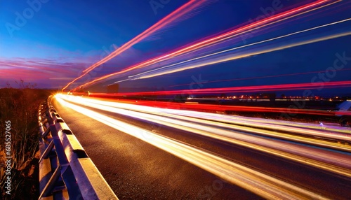 Car motion trails. Speed light streaks background with blurred fast moving light effect