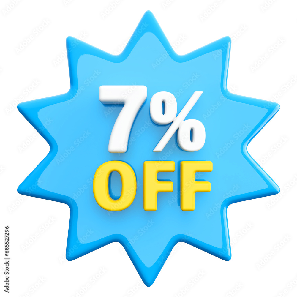 Special 7 percent off sale with number 3d render blue tag label Special 7 percent off sale with number 3d render blue tag label
