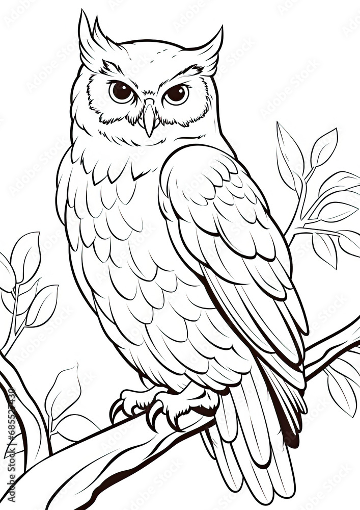 Owl colouring page, Colouring Book Page for Kids Stock Photo Adobe Stock
