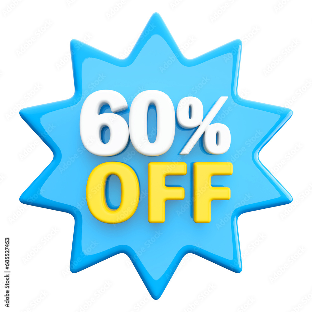 Special 60 percent off sale with number 3d render blue tag label Special 60 percent off sale with number 3d render blue tag label