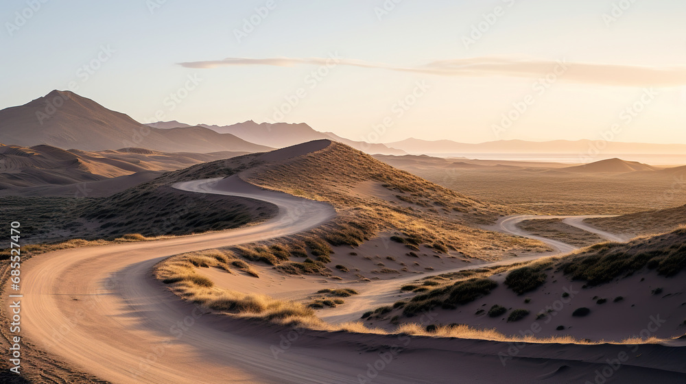Desert with Sand Dunes and Footprints in the Sand. Generative Ai