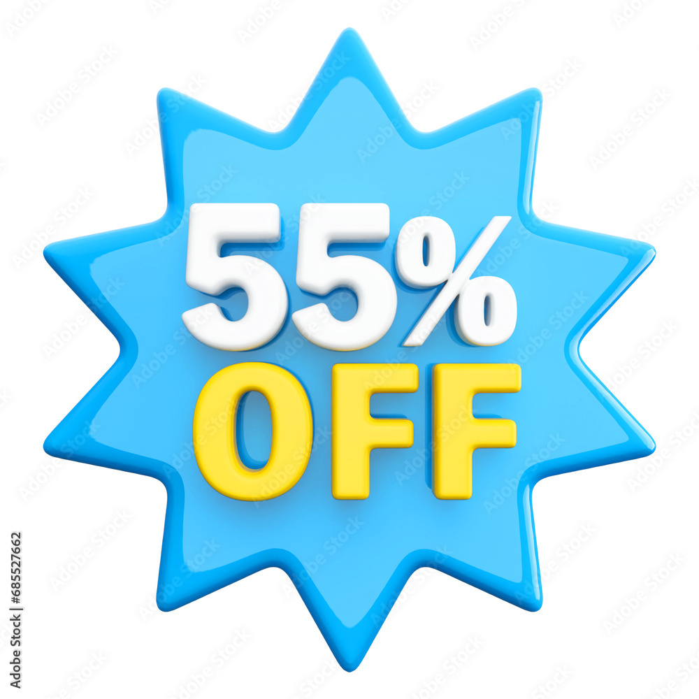 Special 55 percent off sale with number 3d render blue tag label Special 55 percent off sale with number 3d render blue tag label