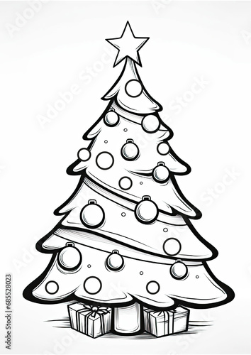 Cute Christmas tree colouring page, Colouring Book Page for Kids 