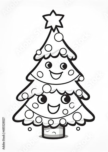 Cute Christmas tree colouring page, Colouring Book Page for Kids 