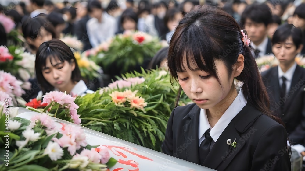 Sad Asian Woman In Funeral Ceremony Background Sad Asian Woman In Funeral Ceremony Background