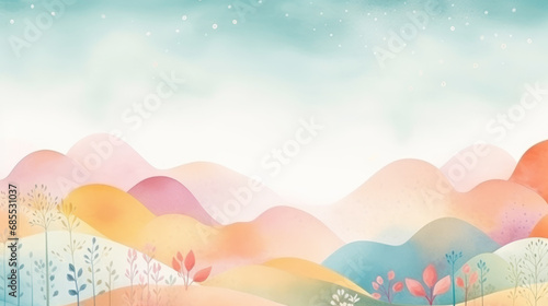 Abstract pastel watercolor landscape hills as nursery background