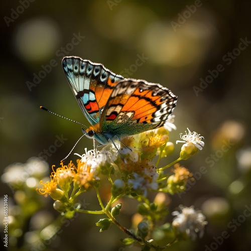 Close-up of a butterfly perched gracefully on a flower  Generative AI