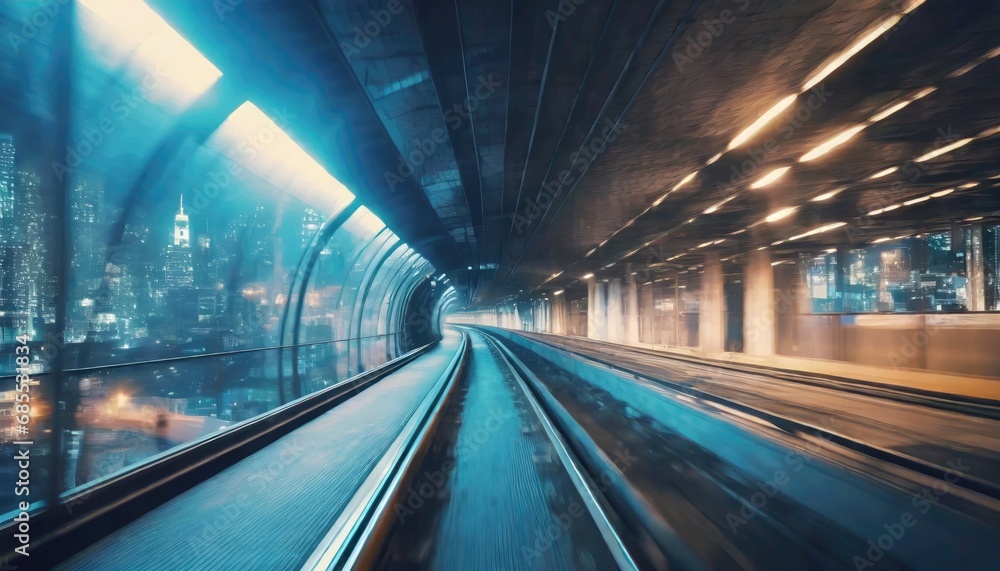 Fototapeta premium Subway tunnel with Motion blur of a city from inside 