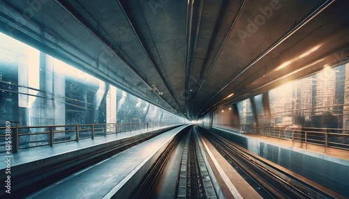 Subway tunnel with Motion blur of a city from inside 