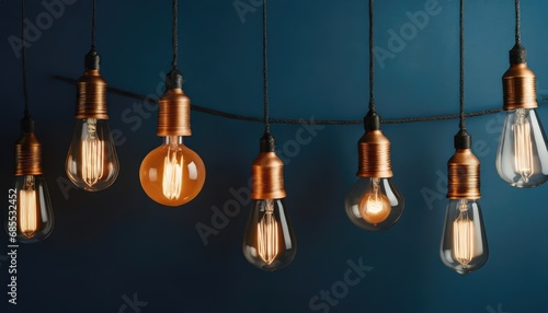  Vintage fashionable edison lamp. Creative idea concept, designer lamp, modern interior item. Lighting, electricity, background with lamp