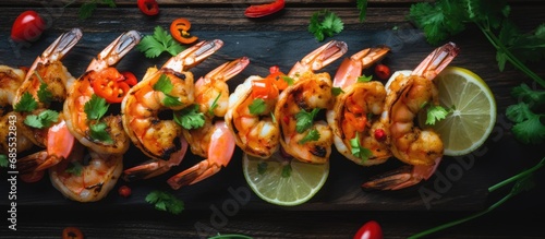 Spicy kebabs with shrimp, lime, and cilantro