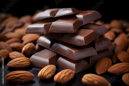 Chocolates with almonds on a black background.