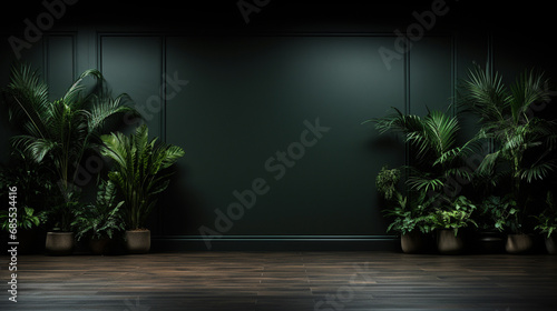 A dark wall and an empty room, with only plants on the floor © 1st footage