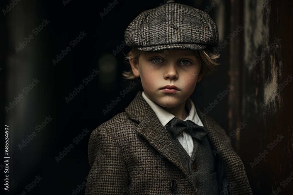 Portrait of a boy in a coat and cap. Retro style. Portrait of a boy in a coat and cap. Retro style.