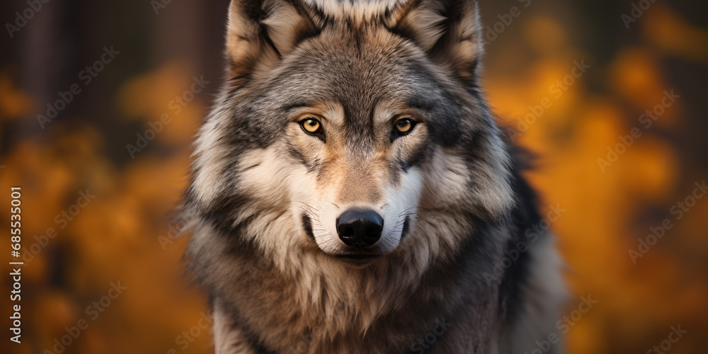 A wolf is staring at the camera .Intense Stare from a Captivating Wolf .